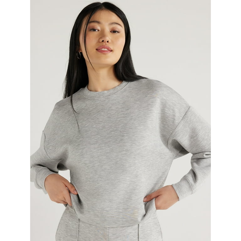 Scoop Women's Scuba Knit Cropped Sweatshirt with Drop Sleeves, Size XS-XXL  
