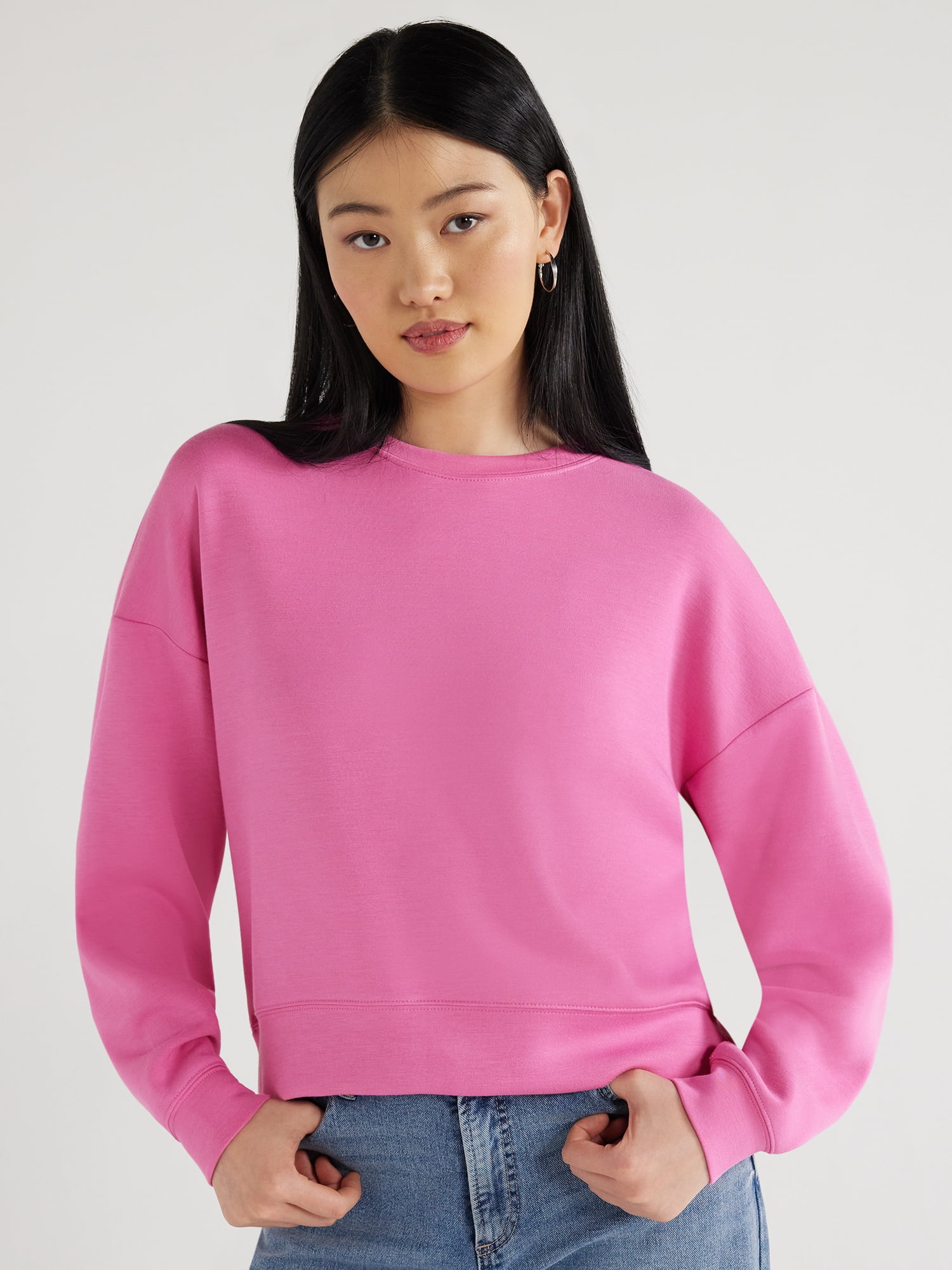 Scoop Women's Scuba Knit Cropped Sweatshirt with Drop Sleeves, Size XS