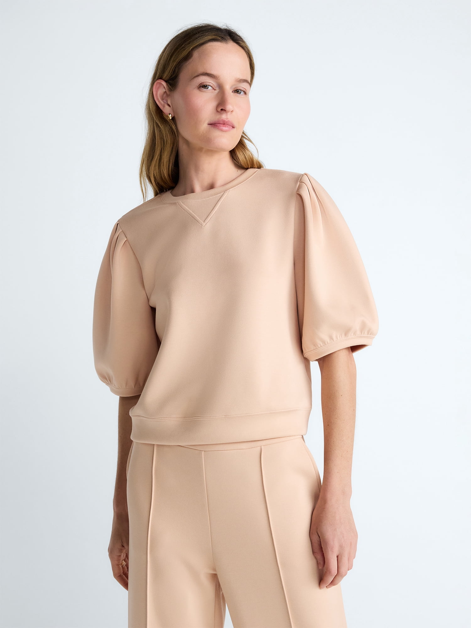 Scoop Women's and Women's Plus Scubaknit Pleated Sleeve Top, Sizes XS-4X