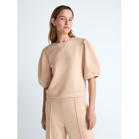 Scoop Women's and Women's Plus New Scubaknit Pleated Sleeve Top, Sizes XS-4X