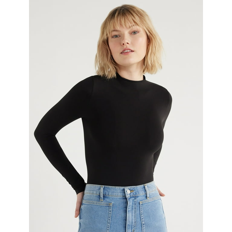 determ; デターム SCOOP KNECK BODYSUIT Scoop Women's Seamless Mock Neck Bodysuit with Long Sleeves