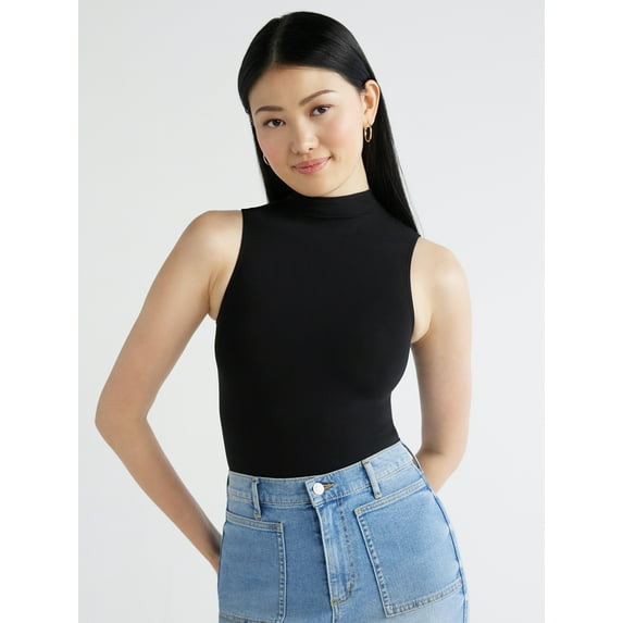 Scoop Women's Seamless Mock Neck Sleeveless Bodysuit, Sizes XS-XXL
