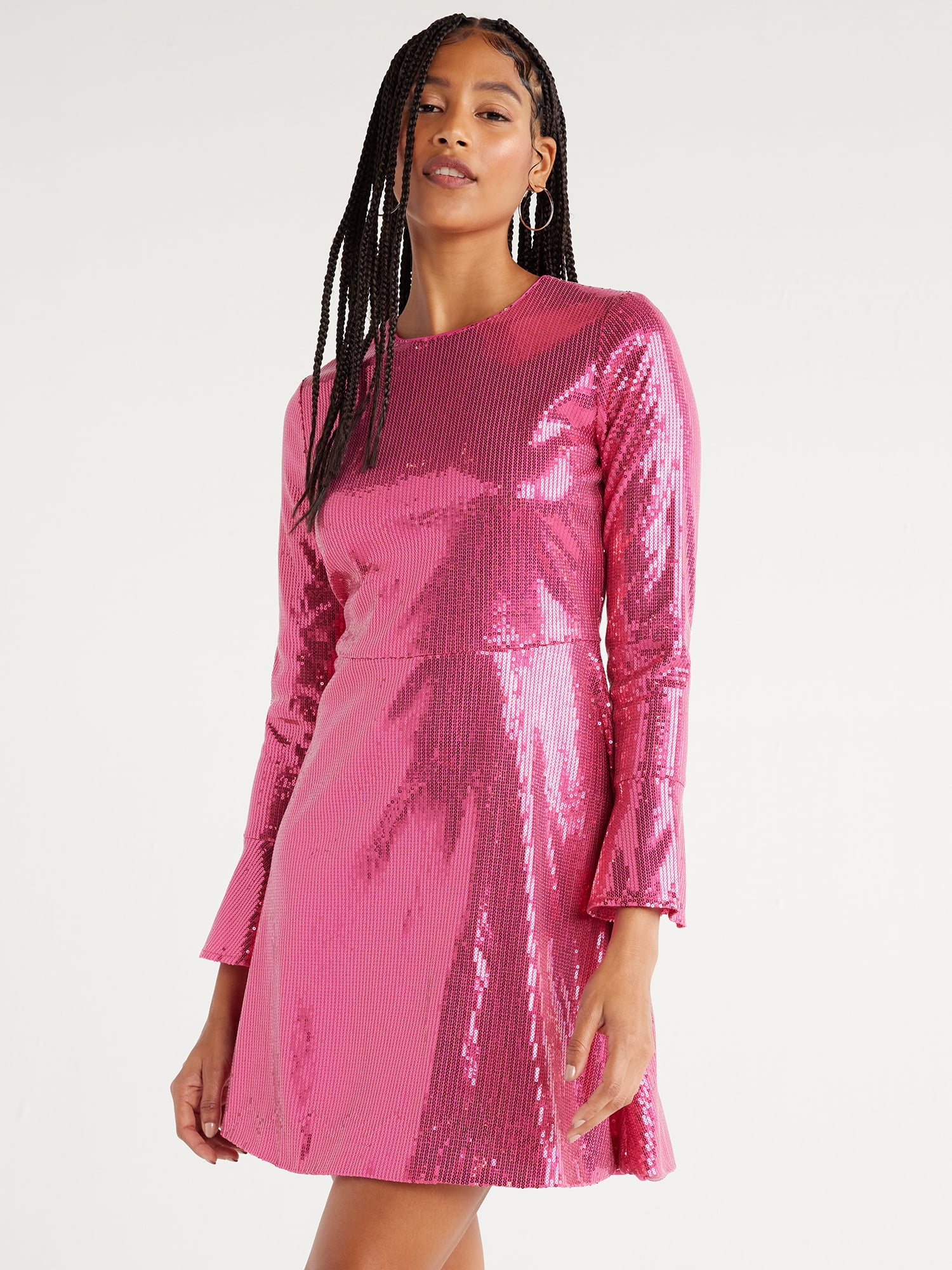 Scoop Women’s Sequin Dress with Slit Sleeves, Sizes XS-XXL - Walmart.com