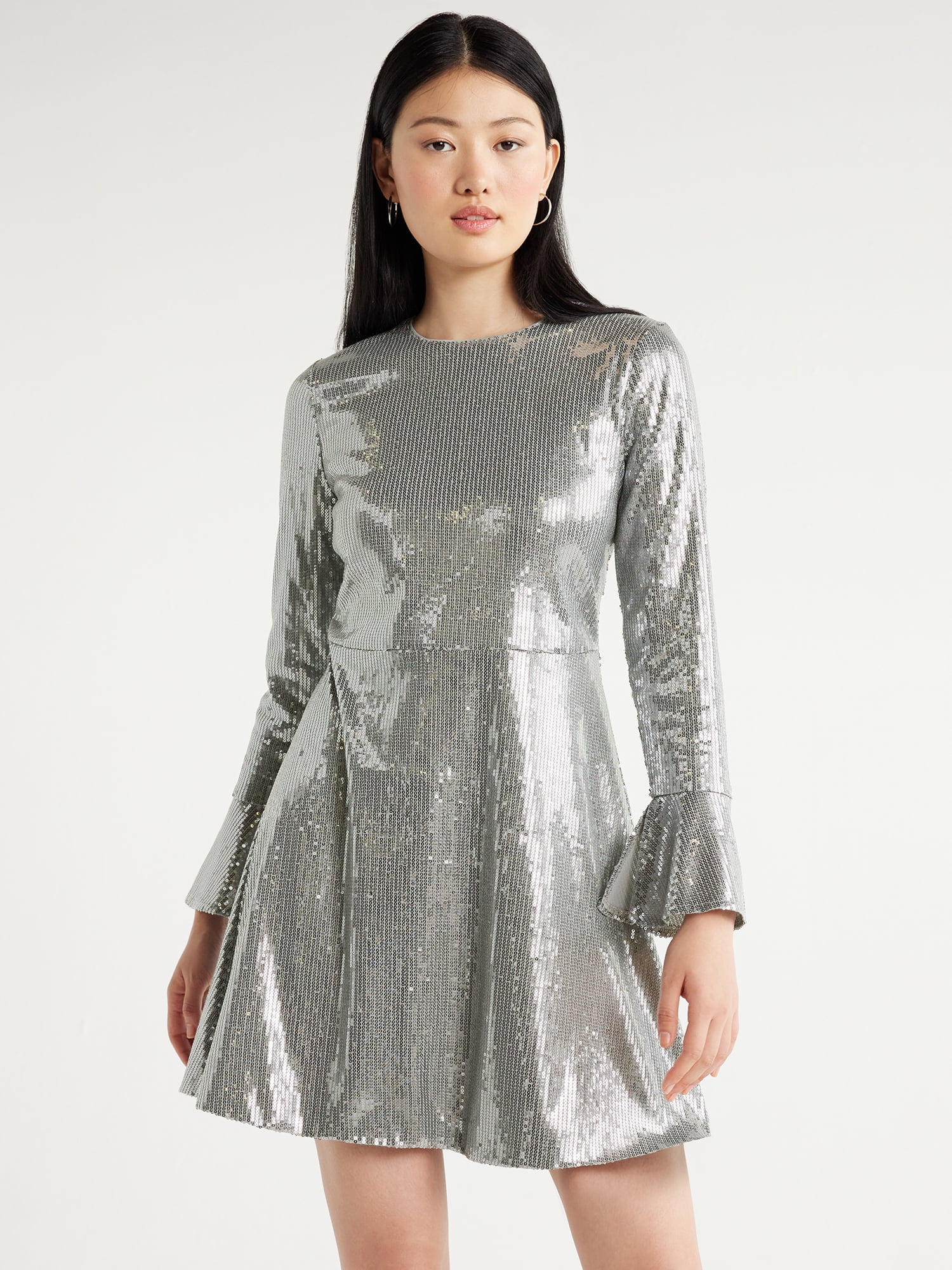 Scoop Women’s Sequin Dress with Slit Sleeves, Sizes XS-XXL - Walmart.com