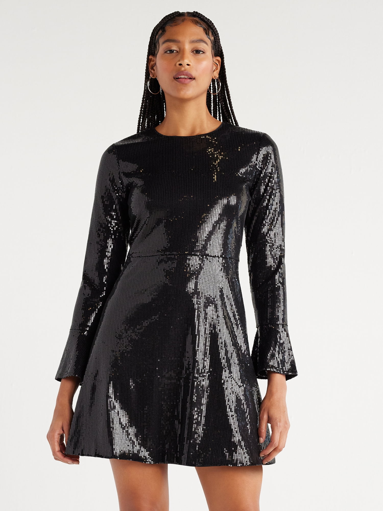 Scoop Women’s Sequin Dress with Slit Sleeves, Sizes XS-XXL - Walmart.com