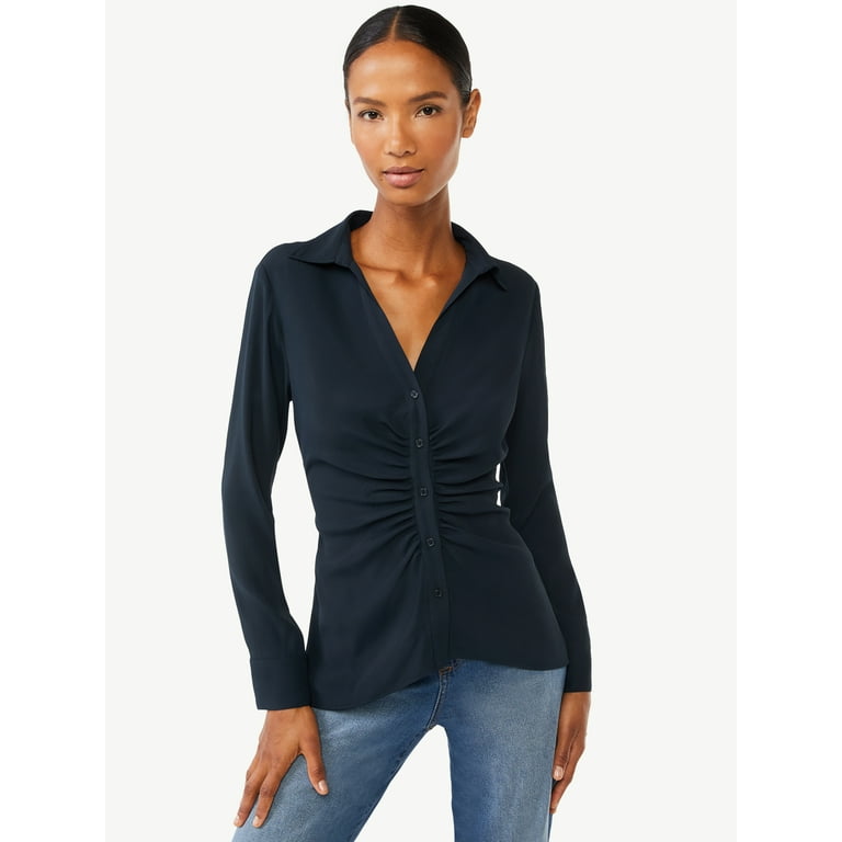 black button down shirt women walmart