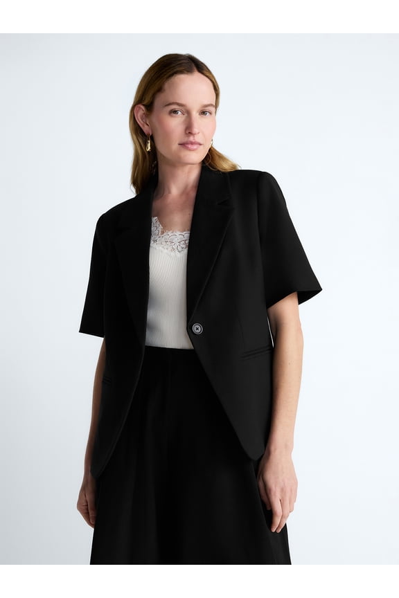 Women's and Women's Plus Short Sleeve Boxy Blazer, Sizes XS-4X