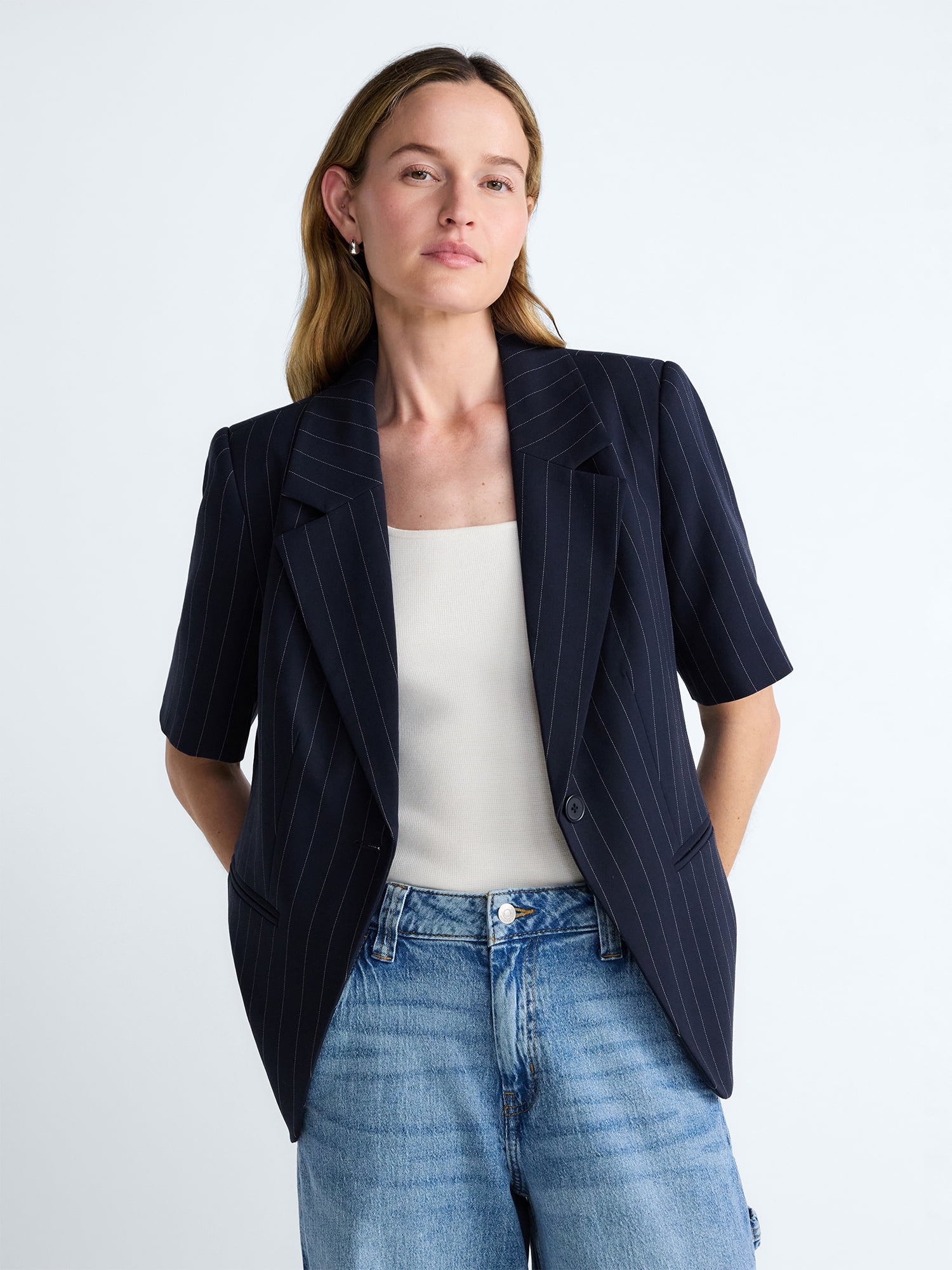Scoop Women's and Women's Plus Short Sleeve Boxy Blazer, Sizes XS