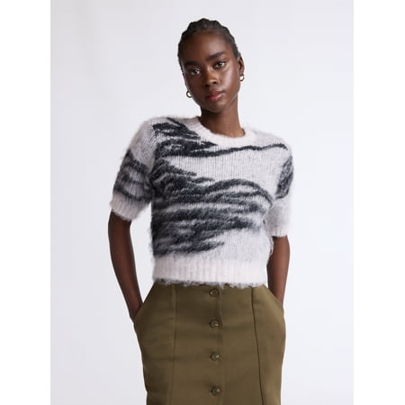 Scoop Women's and Women’s Plus Fluffy Sweater with Short Sleeves, Lightweight, Sizes XS-4X