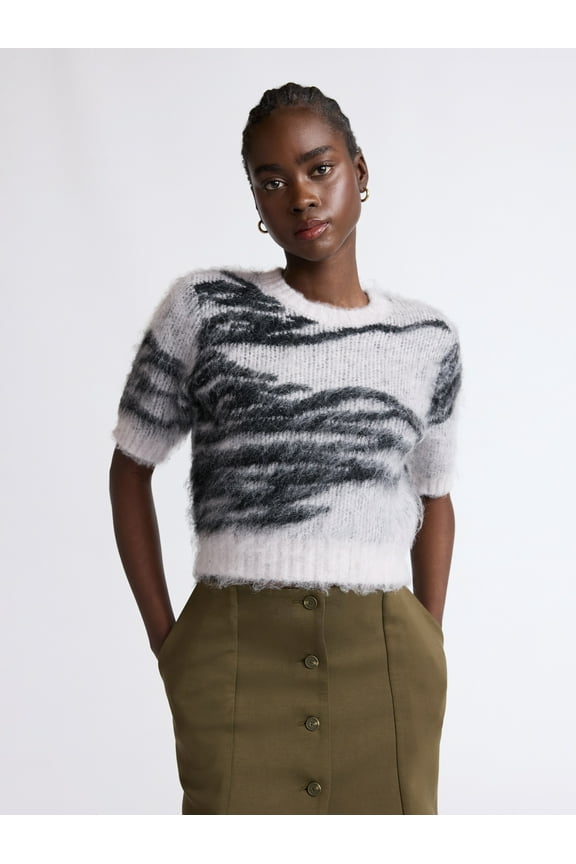 Women's and Women’s Plus Fluffy Sweater with Short Sleeves, Lightweight, Sizes XS-4X