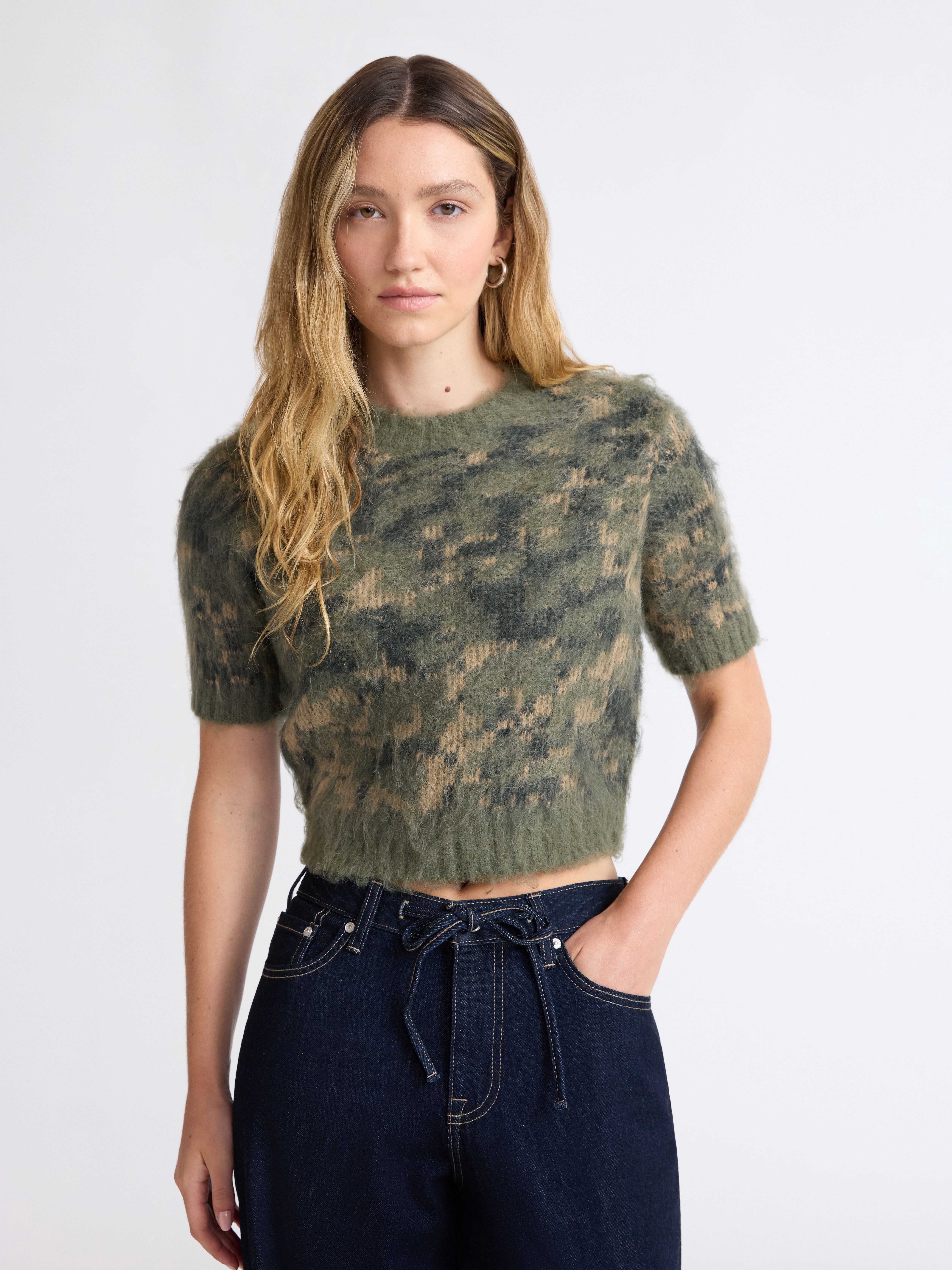 Scoop Women's and Women’s Plus Fluffy Sweater with Short Sleeves, Lightweight, Sizes XS-4X