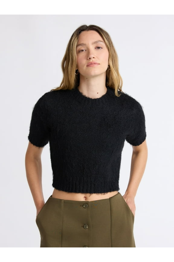 Women's and Women’s Plus Fluffy Sweater with Short Sleeves, Lightweight, Sizes XS-4X