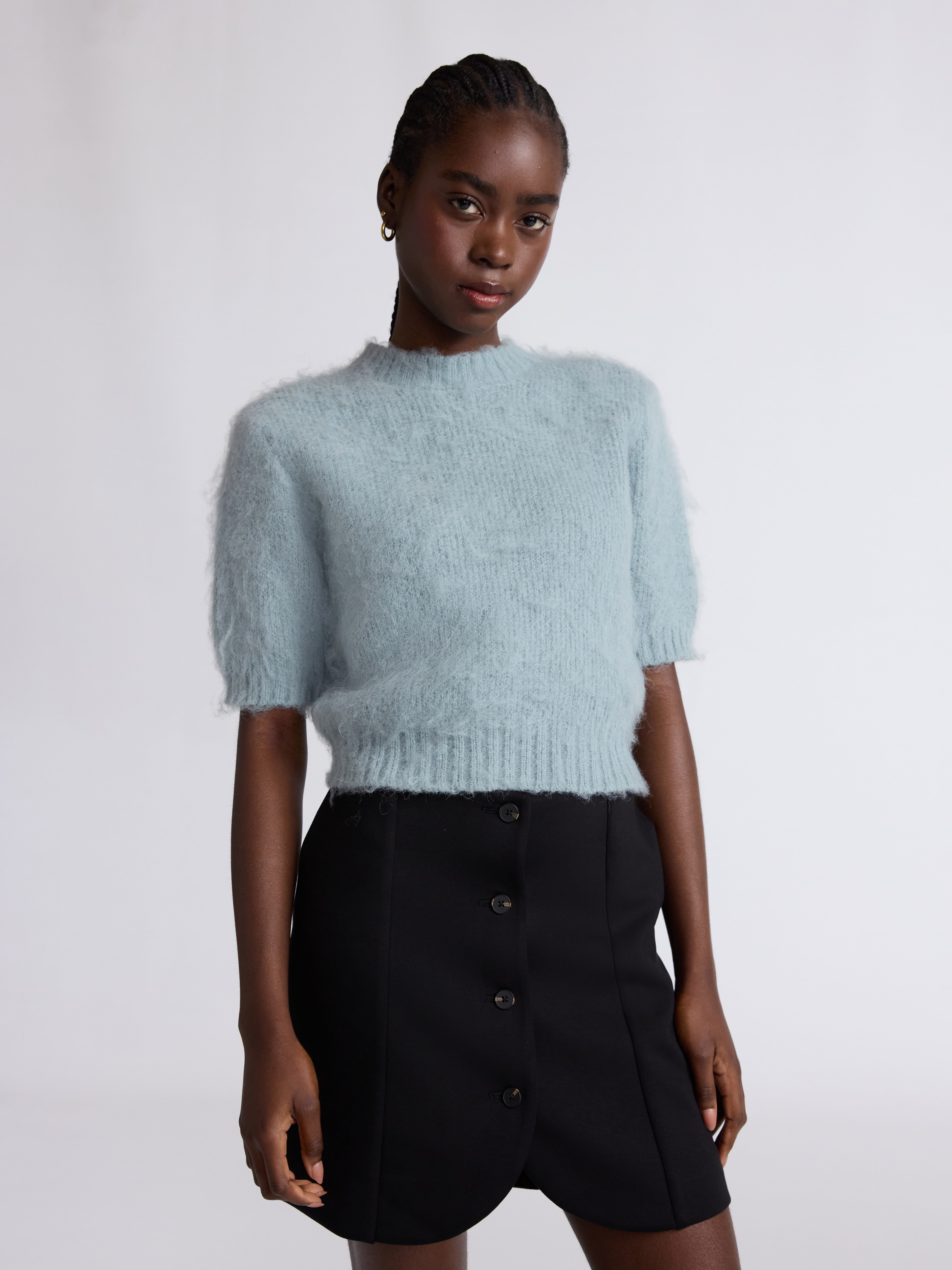 Scoop Women's and Women's Plus Fluffy Sweater with Short Sleeves