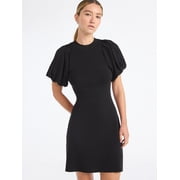 Scoop Women's and Women's Plus Sweater Dress with Puff Sleeves, Sizes XS-4X