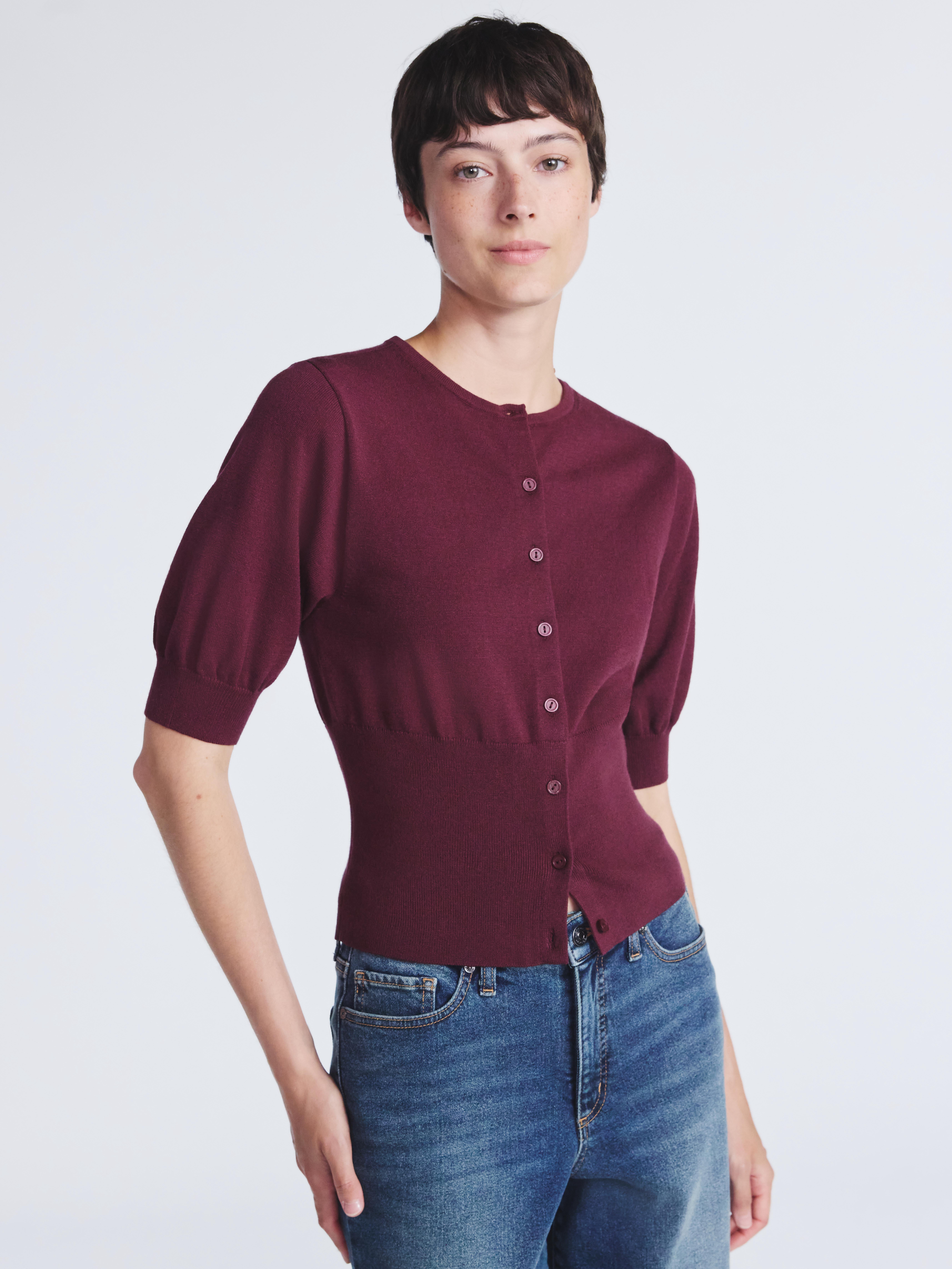 Scoop Women's Short Sleeve Rib Cardigan Sweater, Sizes XS-XXL