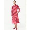 thumbnail image 1 of Scoop Women's Side Knot Poplin Midi Shirt Dress with Long Sleeves, Sizes XS-XXL, 1 of 4