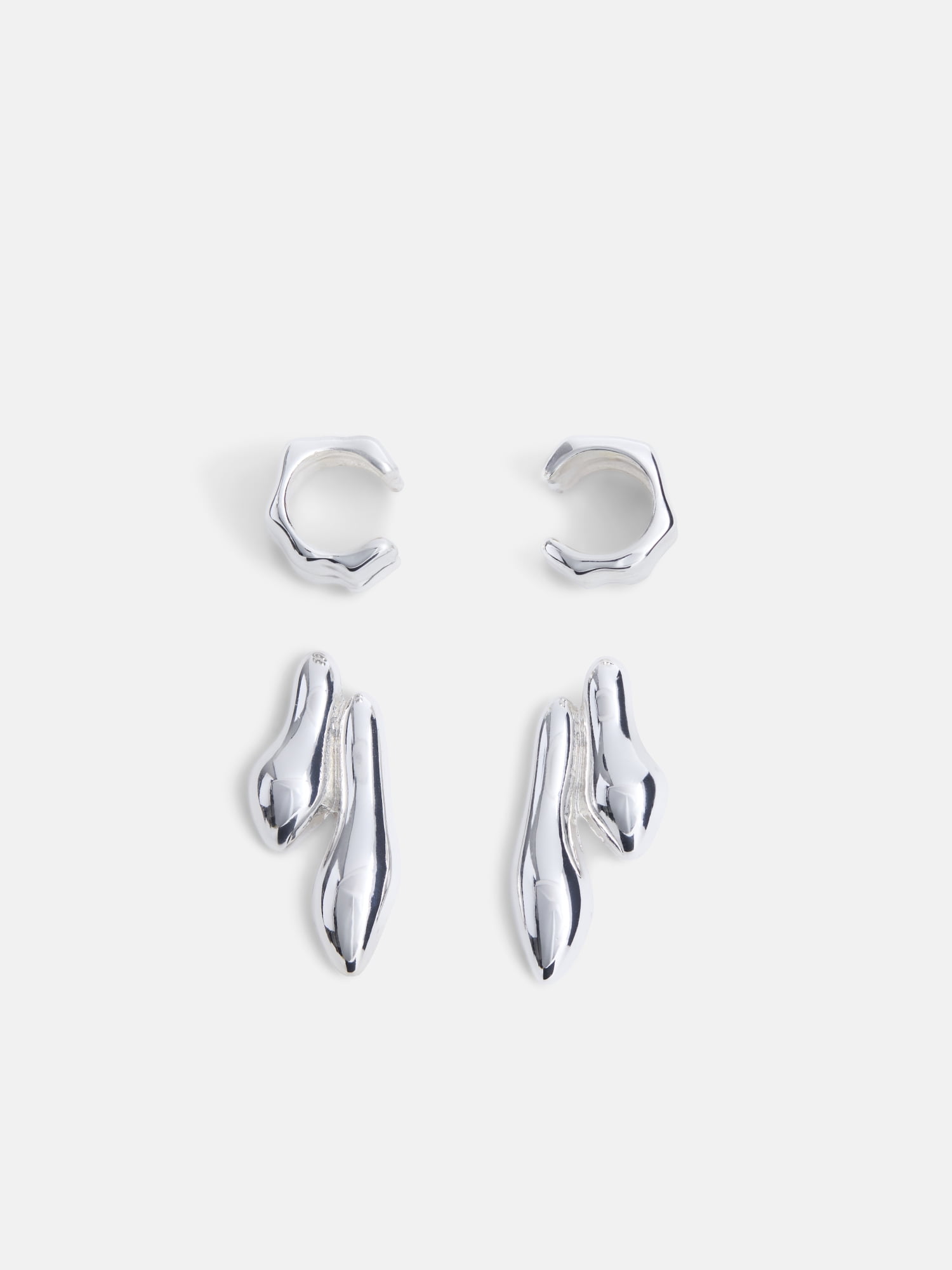 Scoop Women’s Silver Tone Sculpted Ear Cuffs and Drop Earrings, 2 Pairs