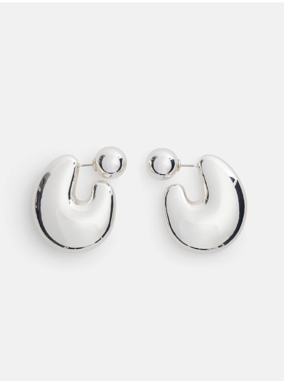 Women's Silver Tone Open Hoop Earrings, 1 Pair