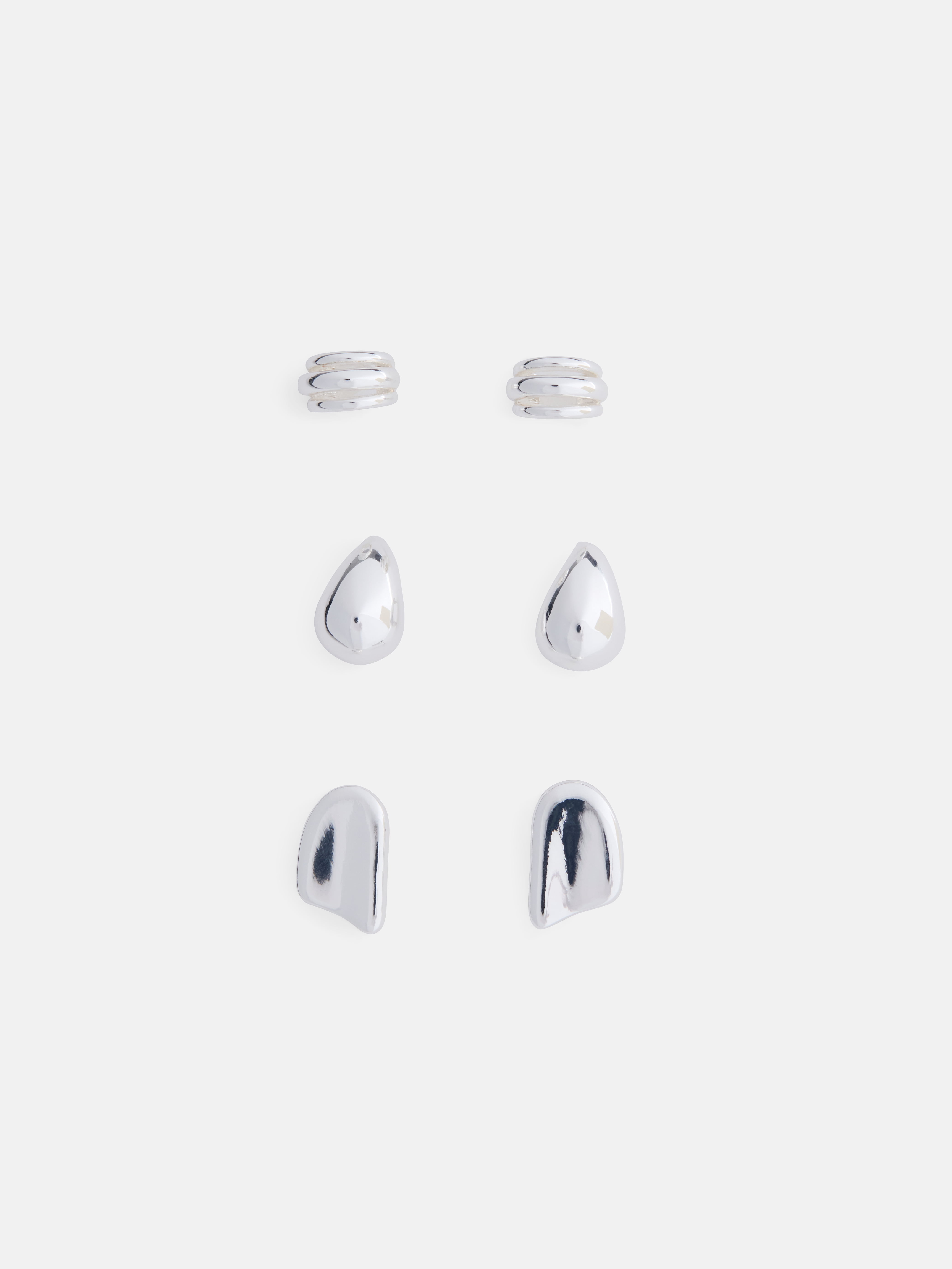 Women's Silver Tone Post Earring & Ear Cuff Set, 3 Pairs