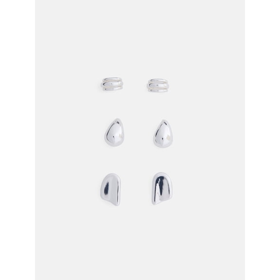 Scoop Women's Silver Tone Post Earring & Ear Cuff Set, 3 Pairs