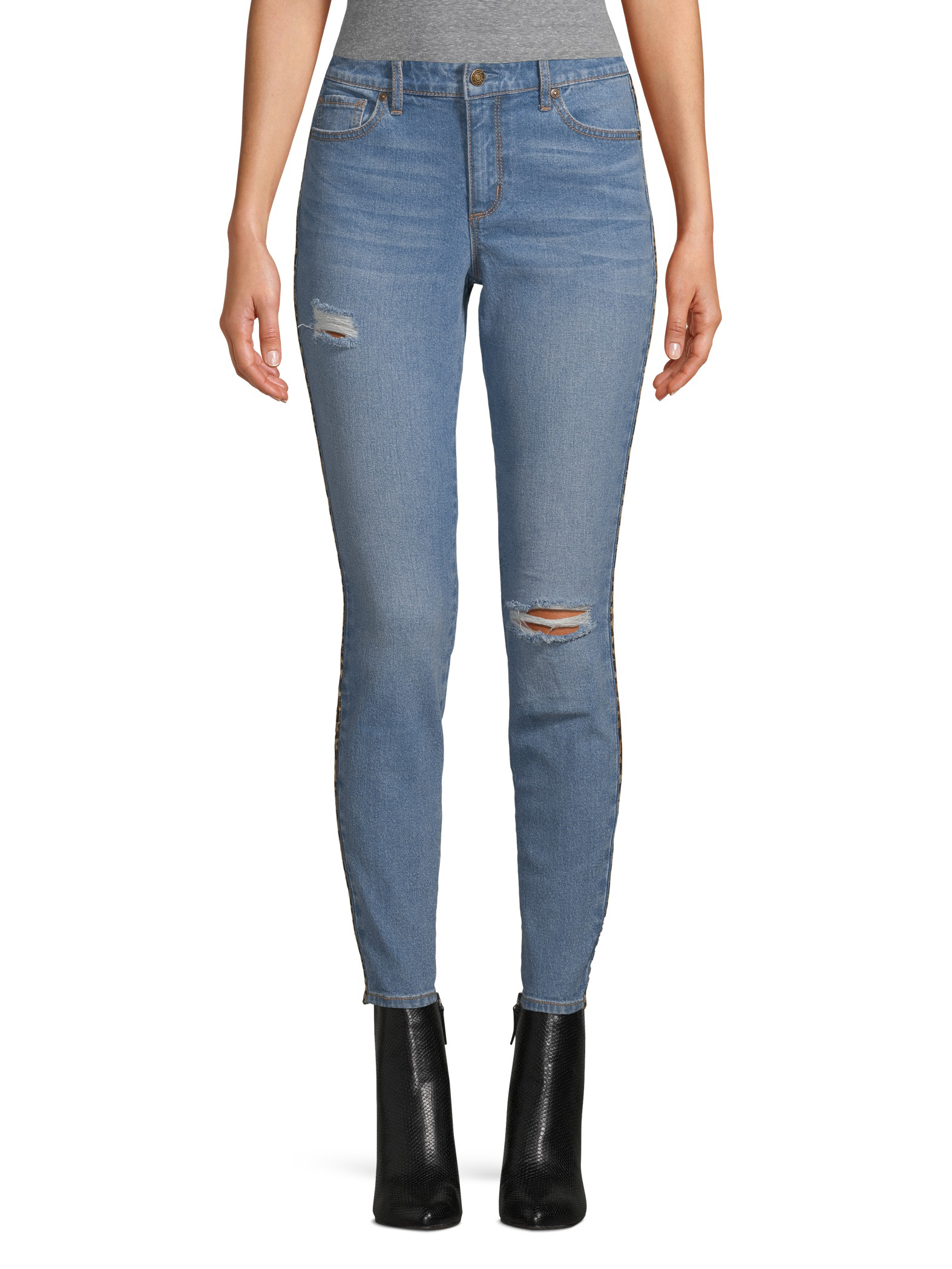 Scoop Women's Skinny Ankle Jeans with Leopard Stripe - image 1 of 7