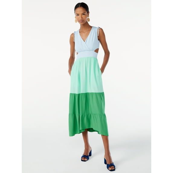 Scoop Women's Sleeveless Color Block Maxi Dress with Side Cutouts