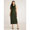thumbnail image 1 of Scoop Women's Sleeveless Crew Neck Satin Midi Tank Dress, Sizes XS-XXL, 1 of 4