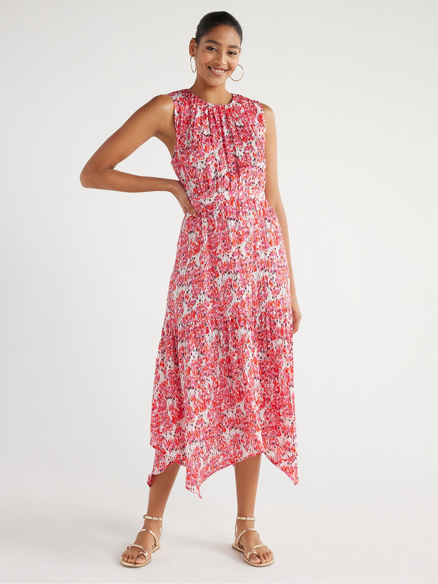 Floral Sleeveless Handkerchief Hem Trapeze Dress main image 1
