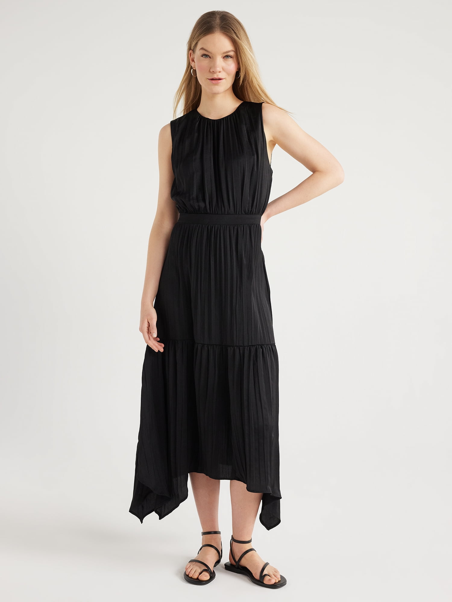 Floral Sleeveless Handkerchief Hem Trapeze Dress