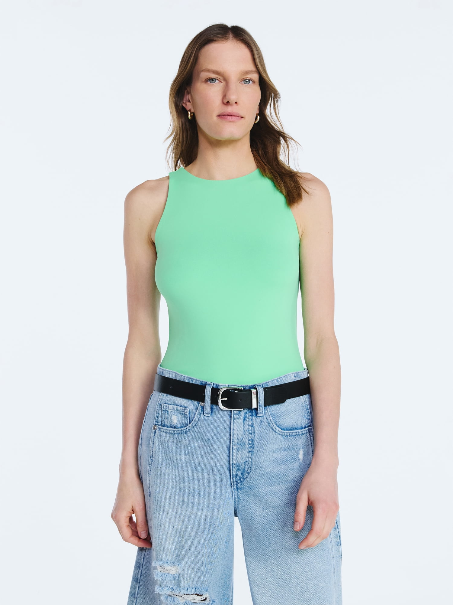 Scoop Women's Sleeveless High Neck Contour Top, Sizes XS-XXL