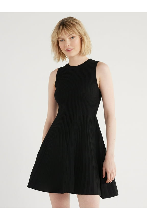 Women's Sleeveless High Neck Solid Mini Sweater Dress, Sizes XS-XXL