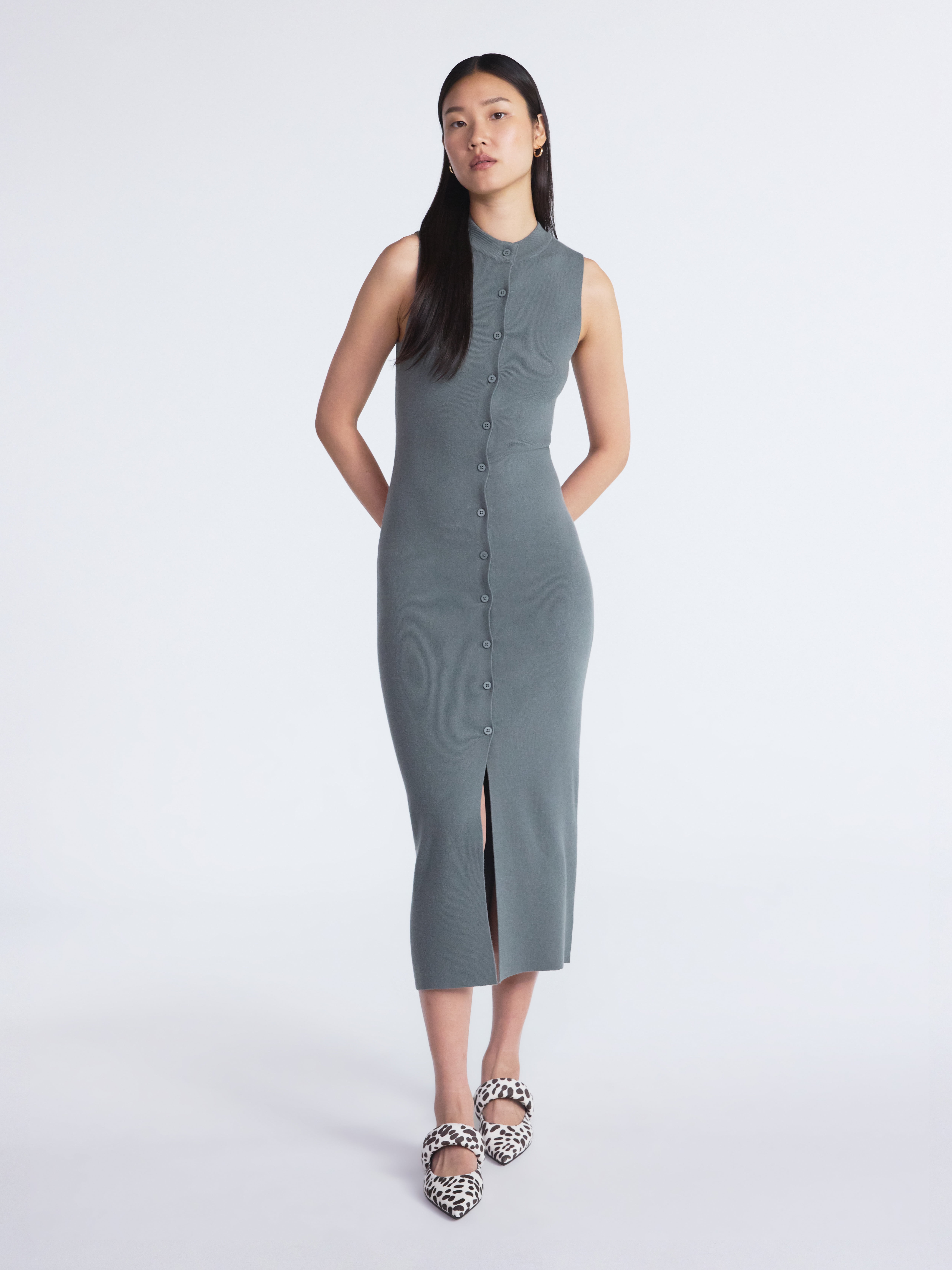 Forever 21 Dresses For Women Forever 21 Women's Ribbed Knit Midi Sweater  Dress - High Neck, Long Sleeves, With Alluring Leg Slit Donna Karen