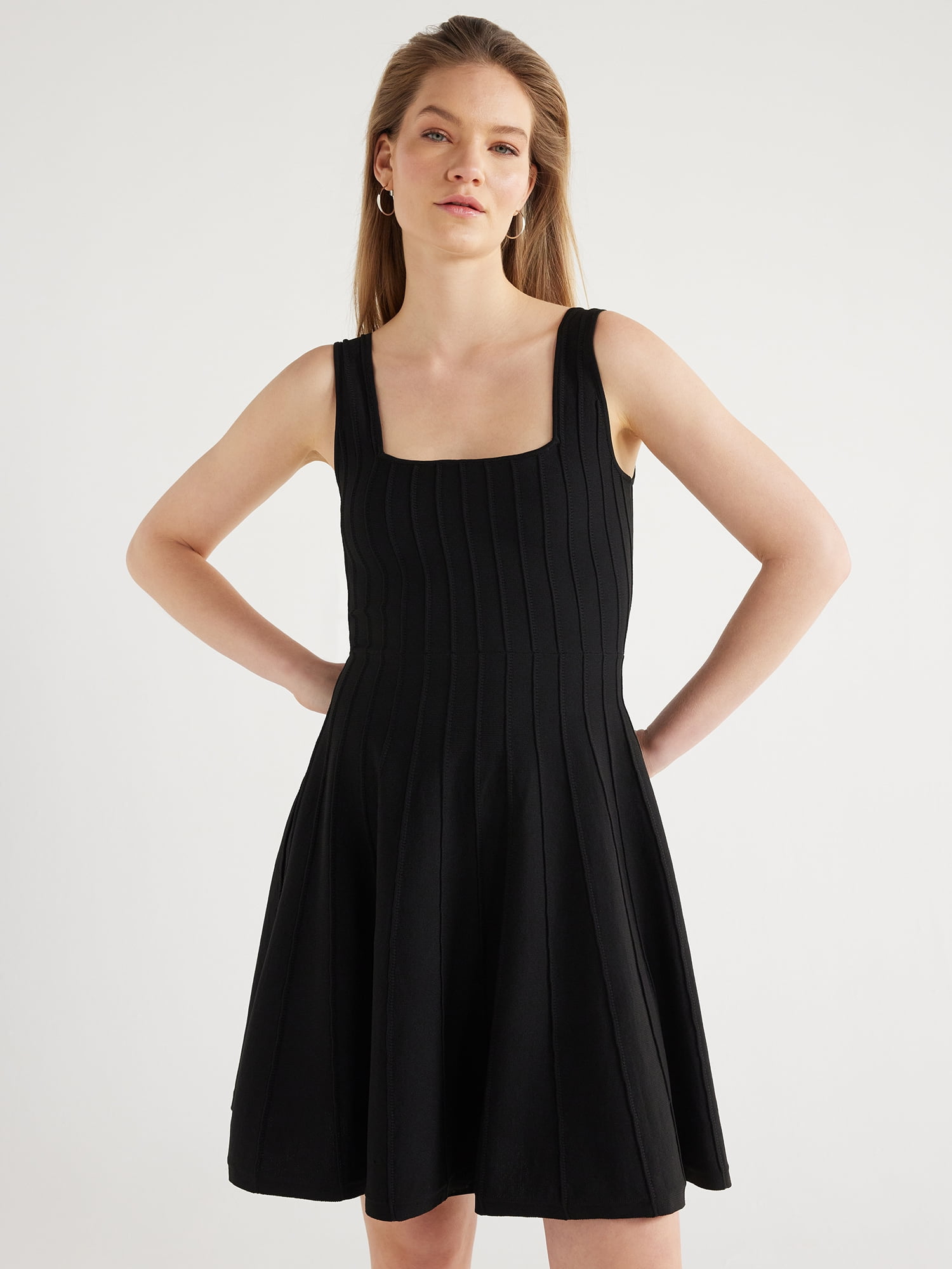 Scoop Sleeveless Square Neck Mini Sweater Dress