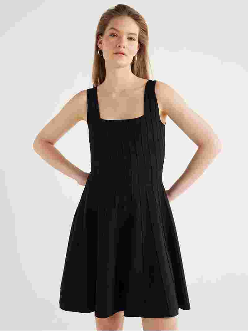 Scoop Sleeveless Square Neck Mini Sweater Dress