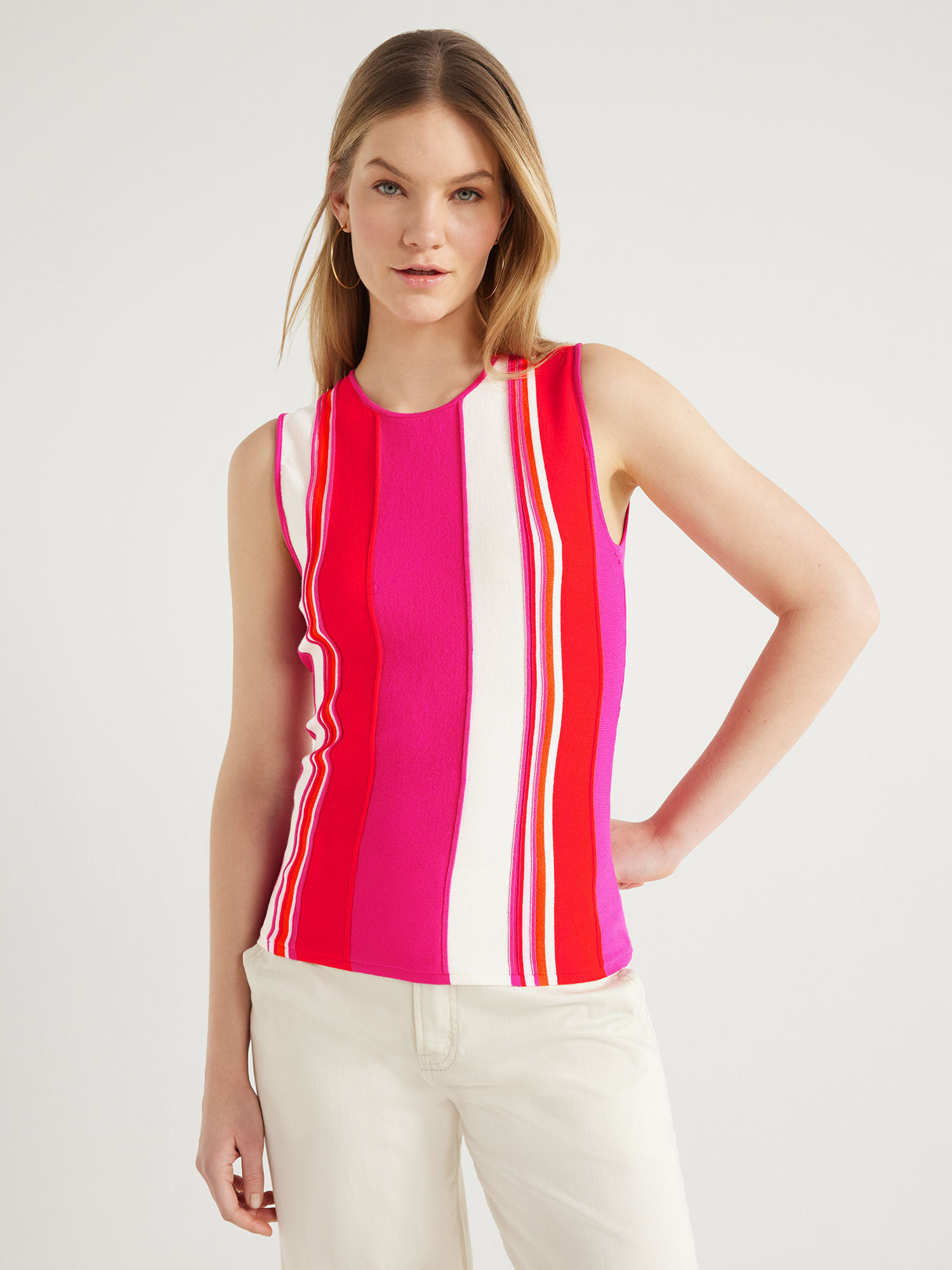 Scoop Women's Sleeveless Stripe Pullover Sweater, XS-XXL