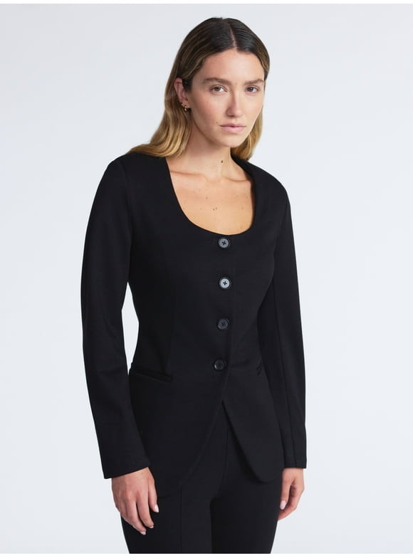 Women's and Women’s Plus Slim Fit Elongated Ponte Blazer, Sizes XS-4X