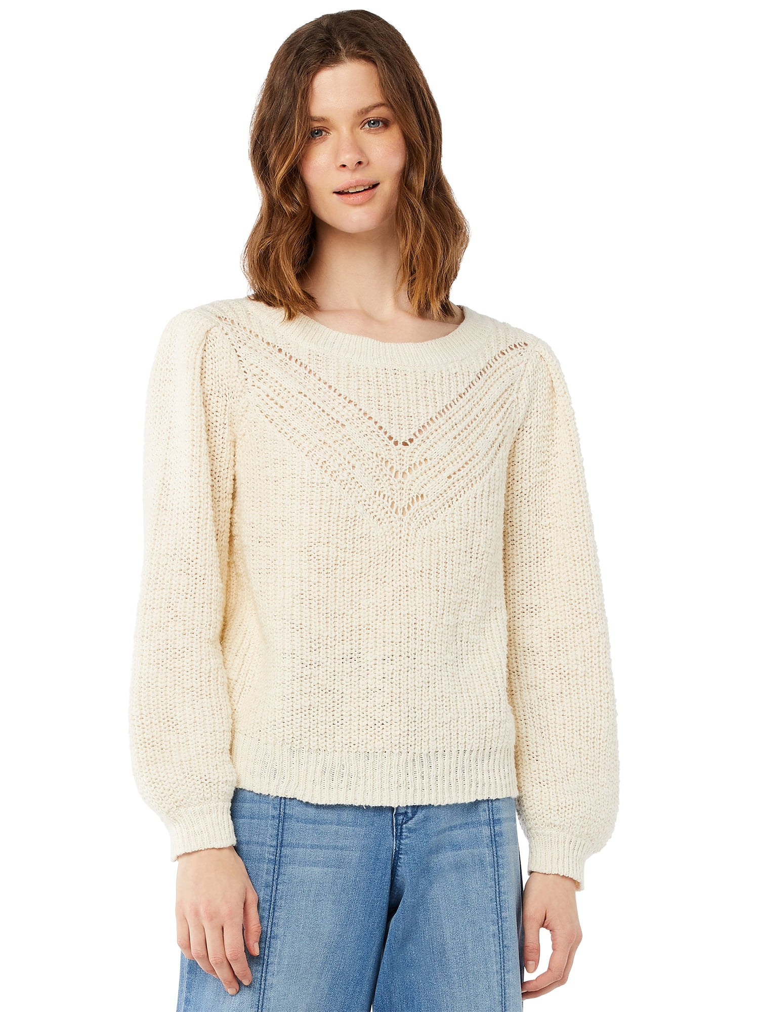 Scoop Women's Slub Cotton Pointelle Sweater - Walmart.com