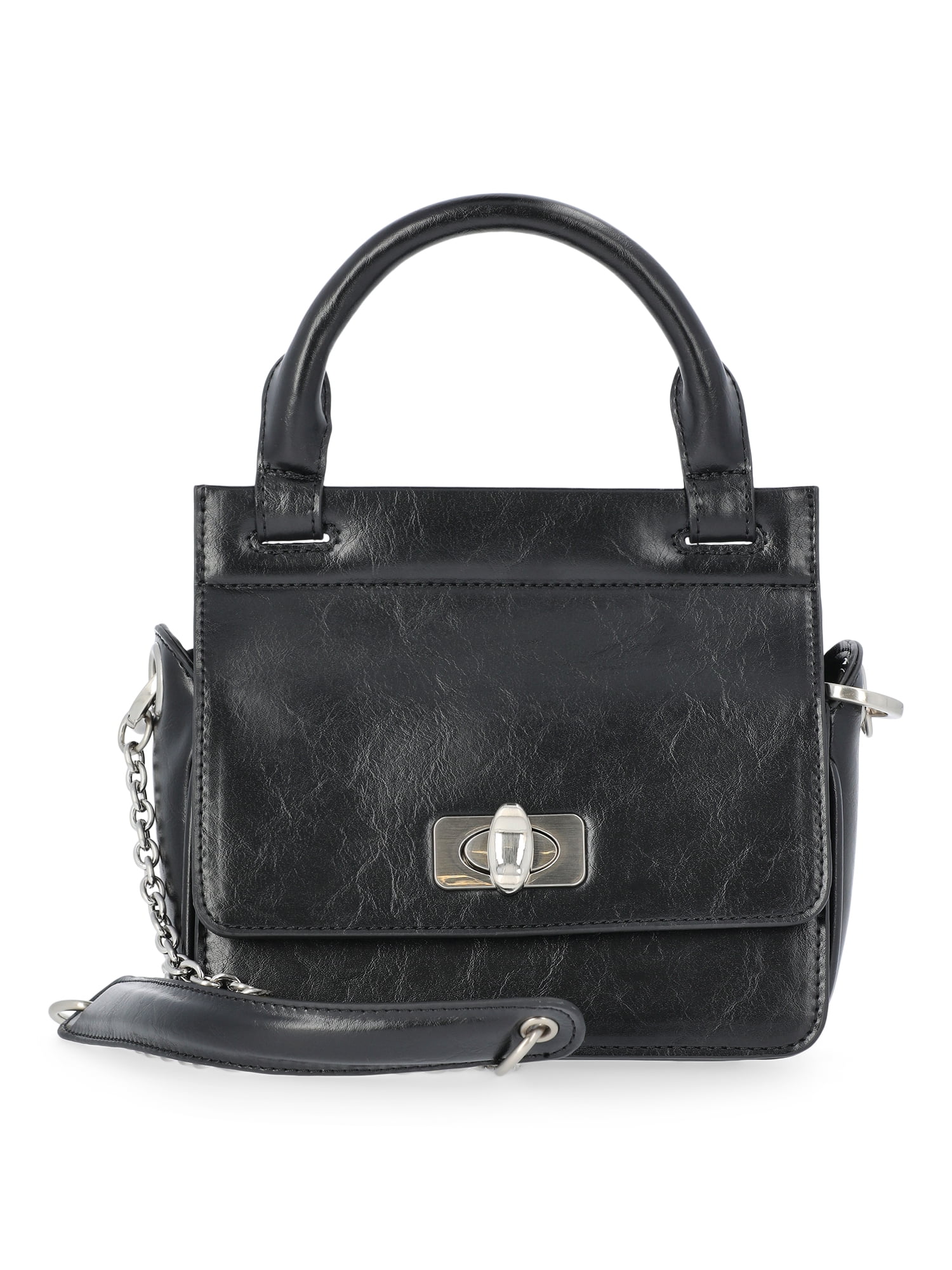 Scoop Women's Faux Leather Top Handle Mini Bag with Crossbody Strap, Black