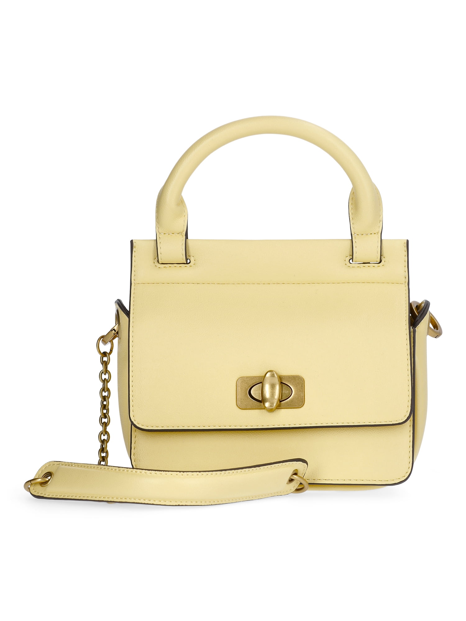 Scoop Women's Faux Leather Top Handle Mini Bag with Crossbody Strap, Yellow