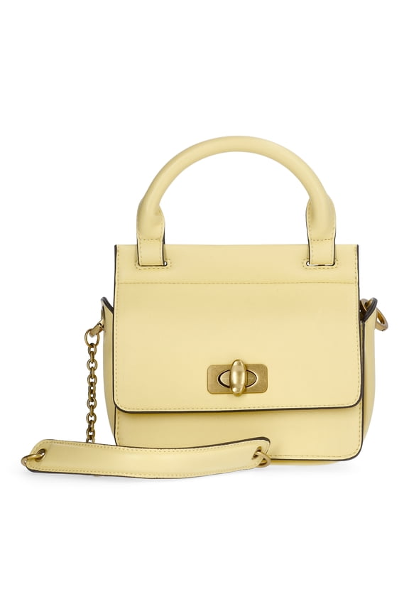 Women's Faux Leather Top Handle Mini Bag with Crossbody Strap, Yellow