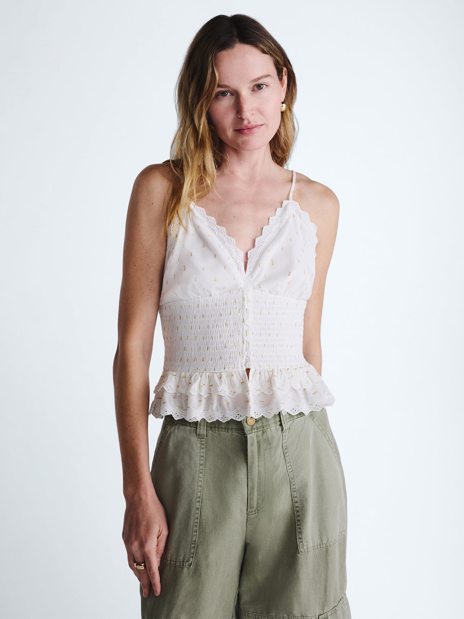 Scoop Women’s Smocked Eyelet Tank Top, Sizes XS-XXL