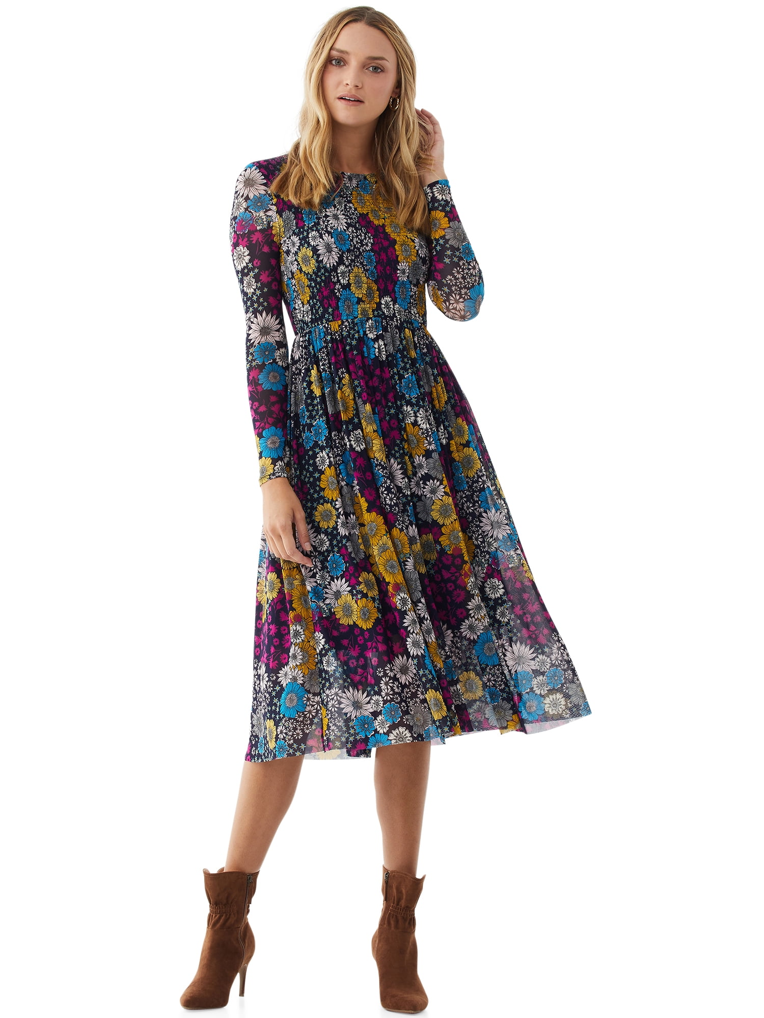 Scoop Women's Smocked Maxi Dress with Long Sleeves - Walmart.com