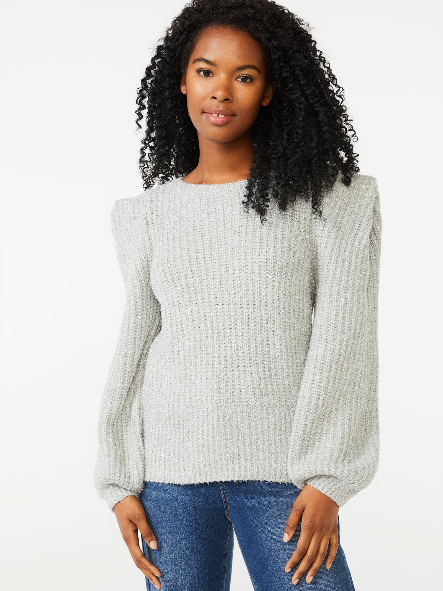 Scoop Women's Soft Tinsel Sweater with Shoulder Detail