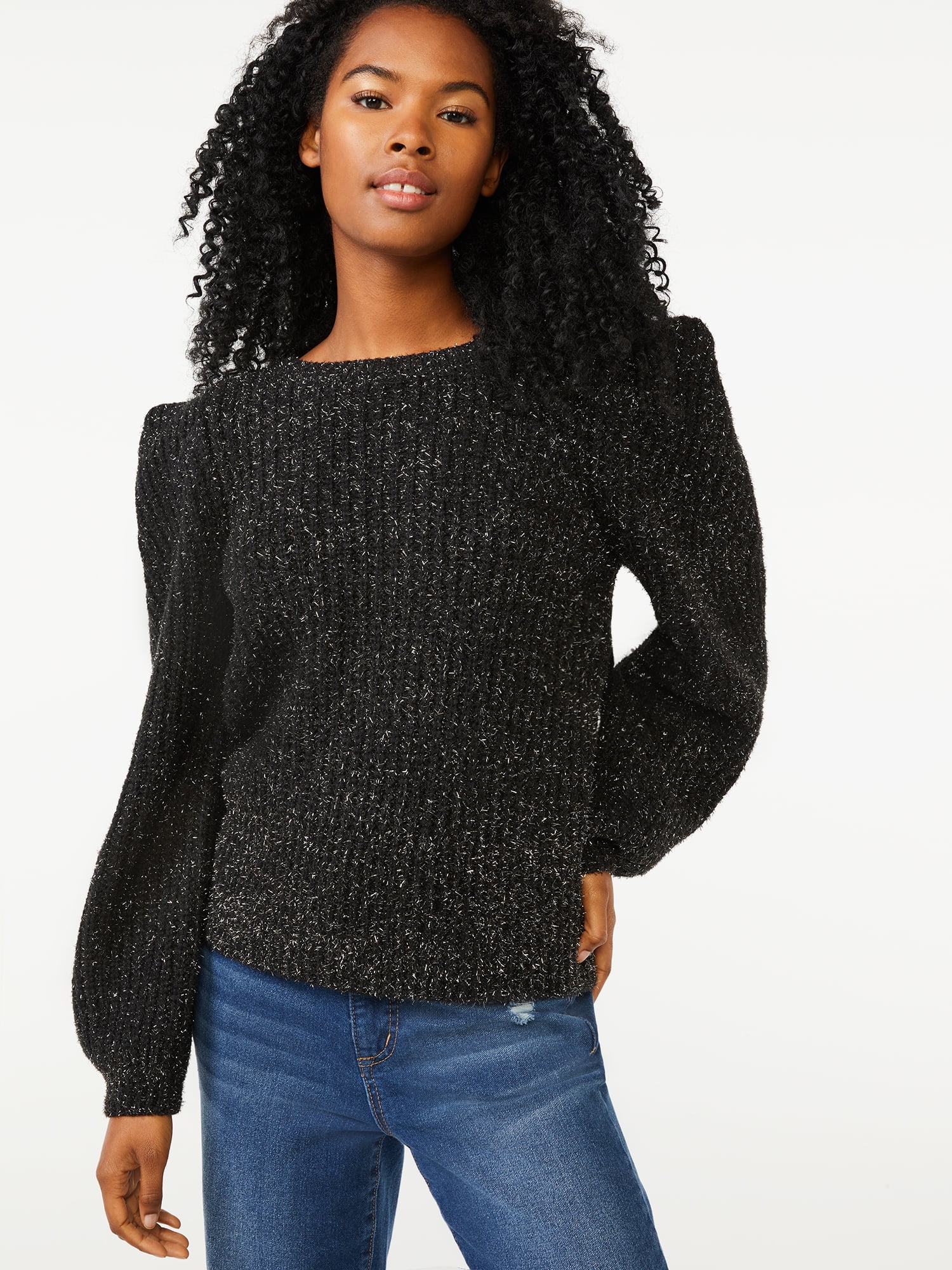 Scoop Women's Soft Tinsel Sweater with Shoulder Detail