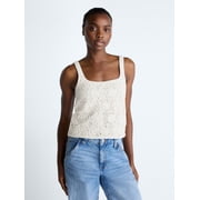 Scoop Women's Square Neck Crochet Cotton Tank Top, Sizes XS-XXL