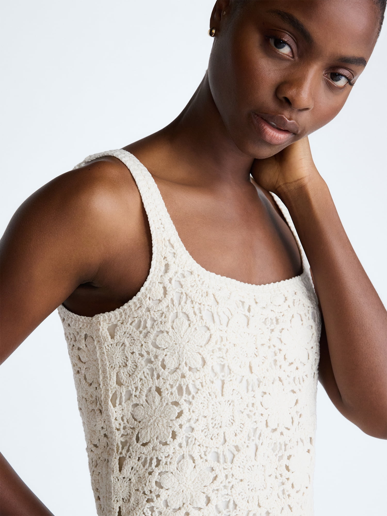Scoop Women's Square Neck Crochet Cotton Tank Top, Sizes XS-XXL