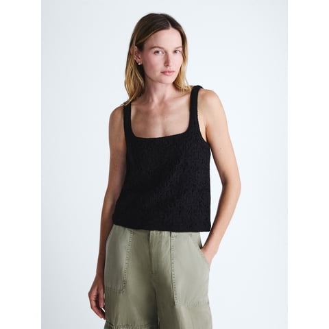 Women's Square Neck Crochet Cotton Tank Top, Sizes XS-XXL
