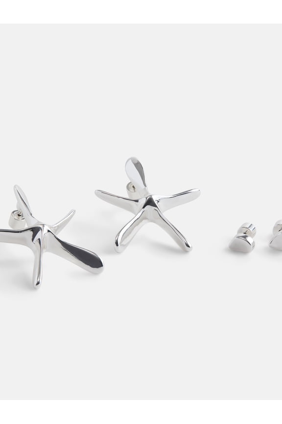 Women's Starfish Silver Tone Stud Earrings Set