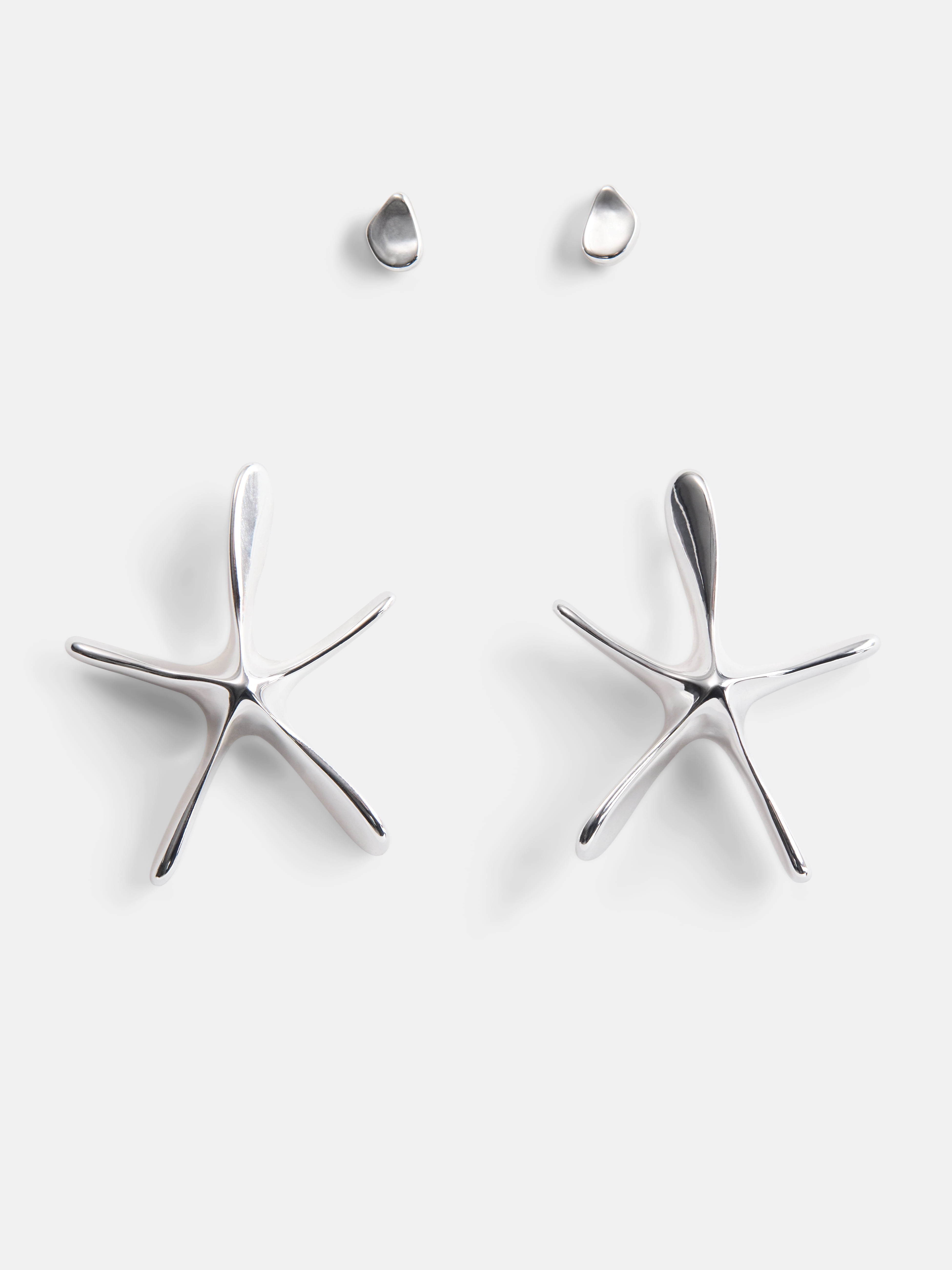 Women's Starfish Silver Tone Stud Earrings Set