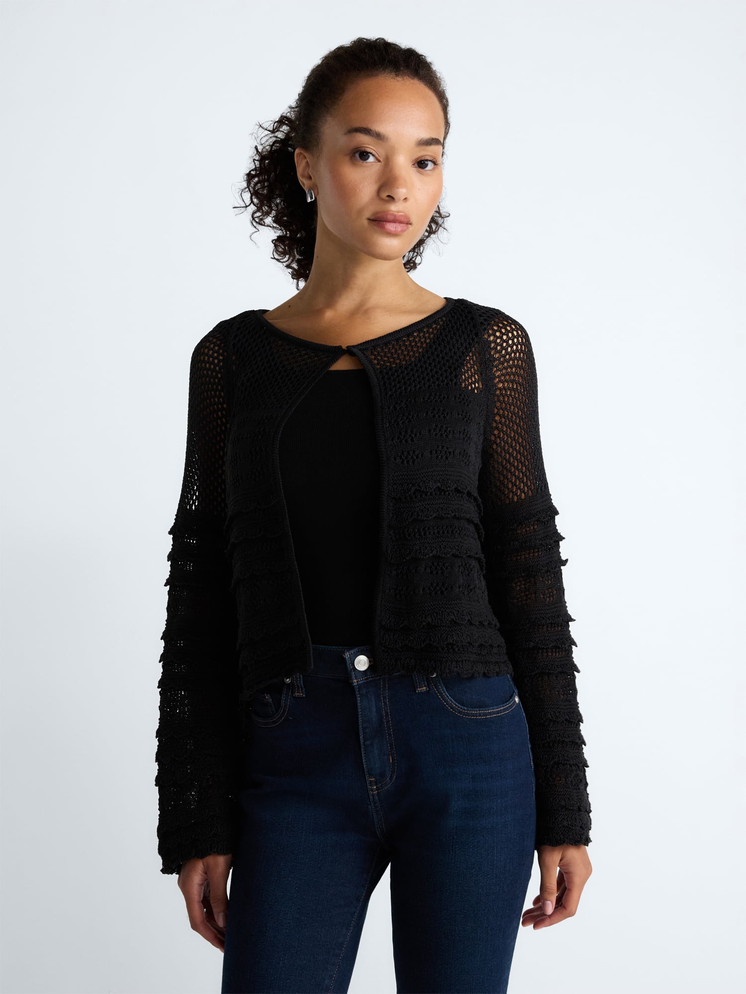 Scoop Women's and Women's Plus Stitch Mix Button Front Cardigan, Sizes XS-4X